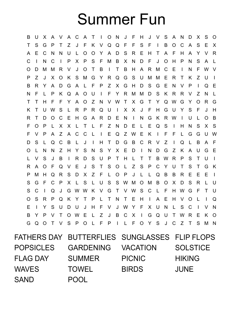 Summer Fun Word Search
