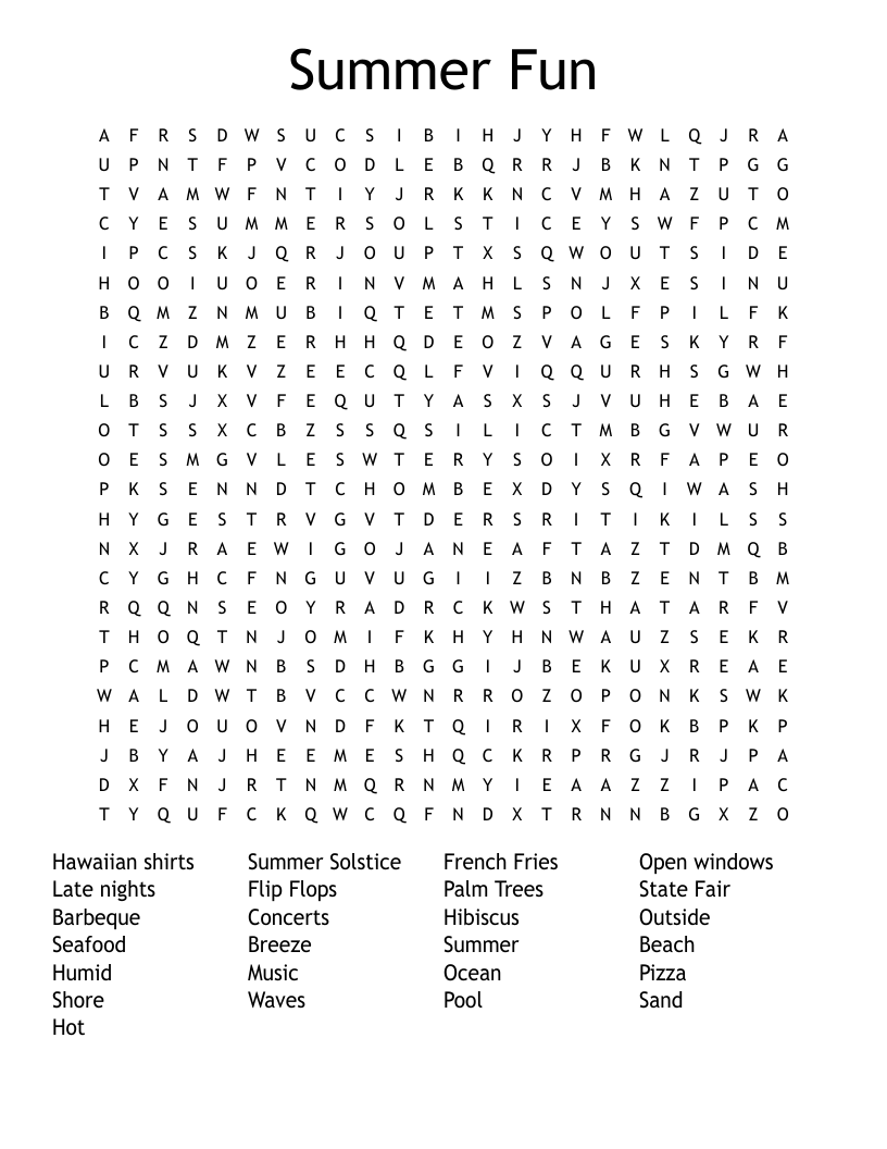 Summer Fun Word Search