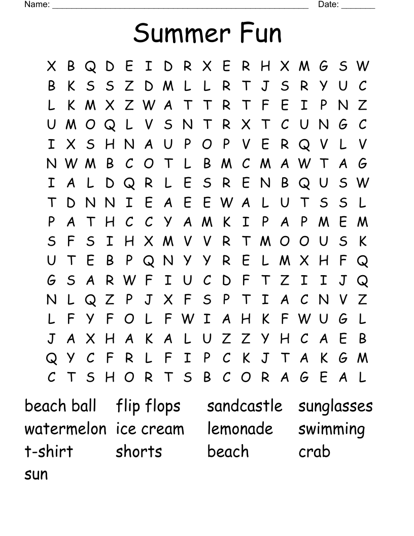 Summer Fun Word Search