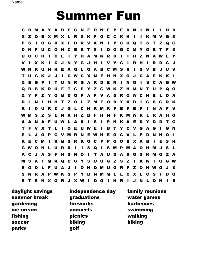 Summer Fun Word Search