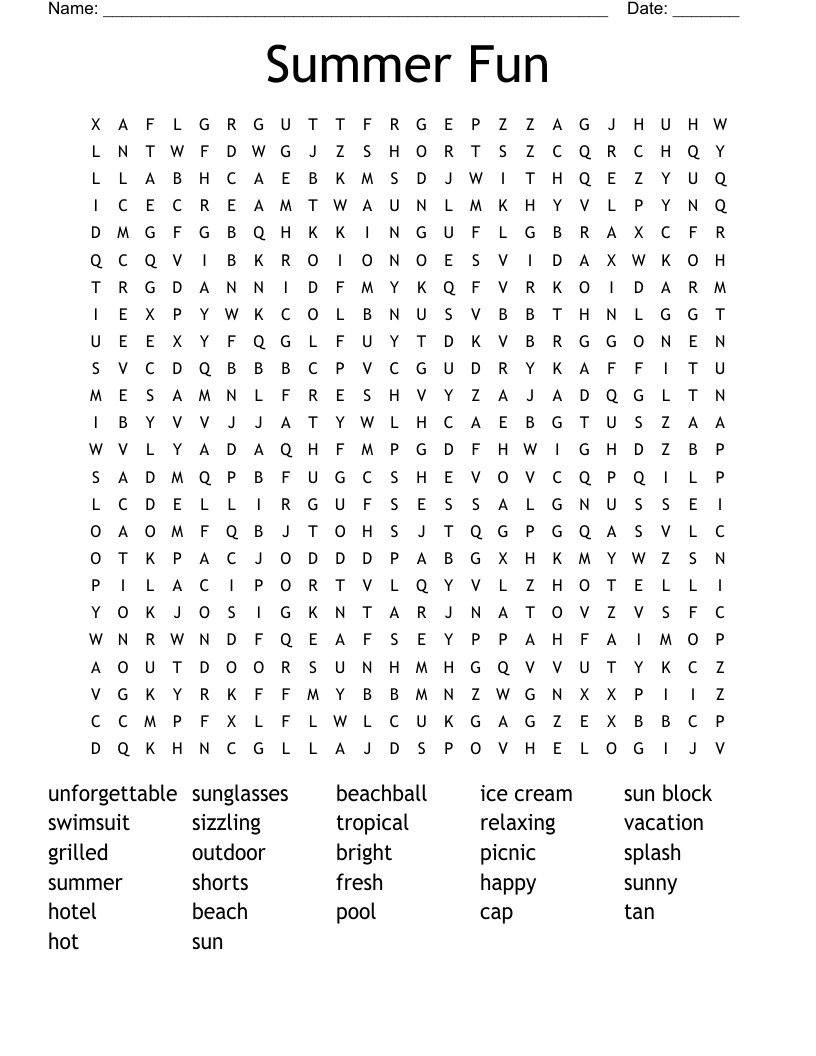 Summer Fun Word Search