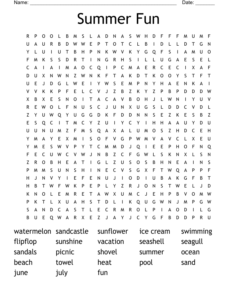 Summer Fun Word Search