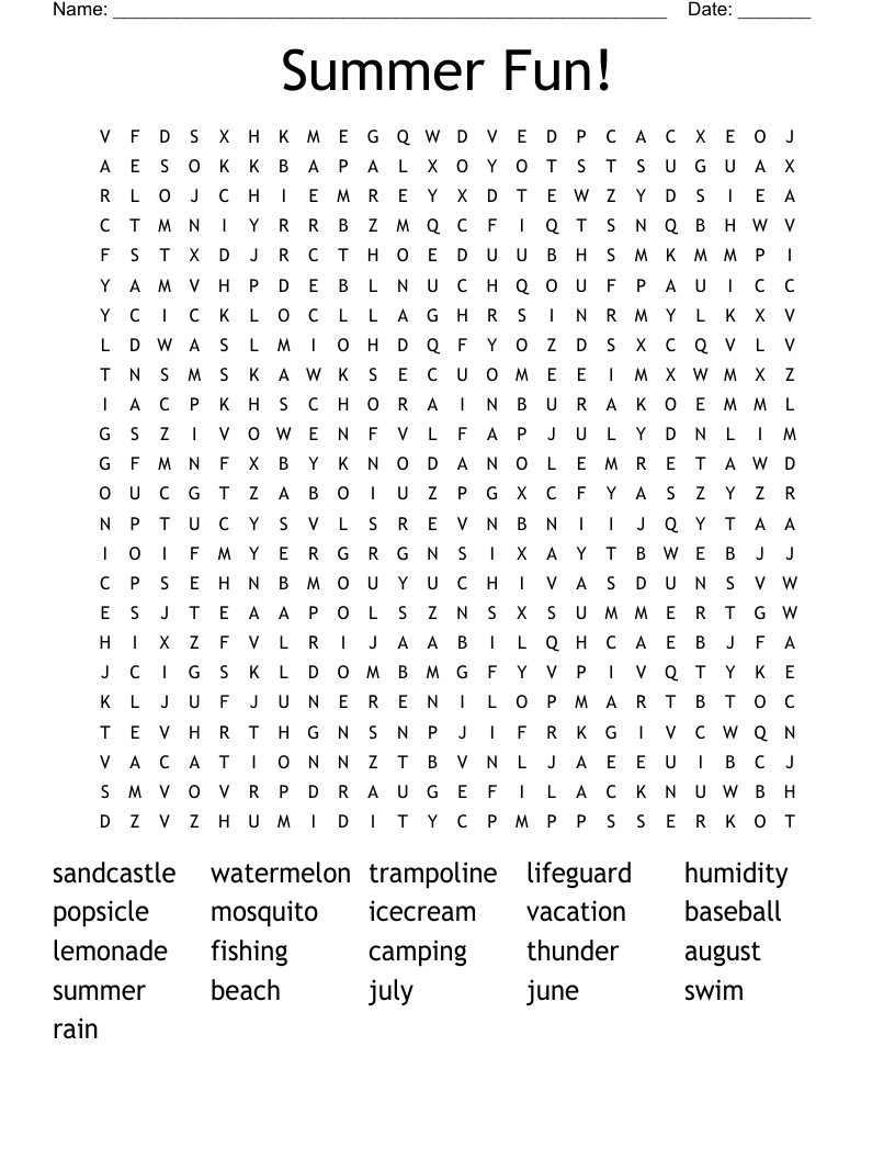 Summer Fun! Word Search