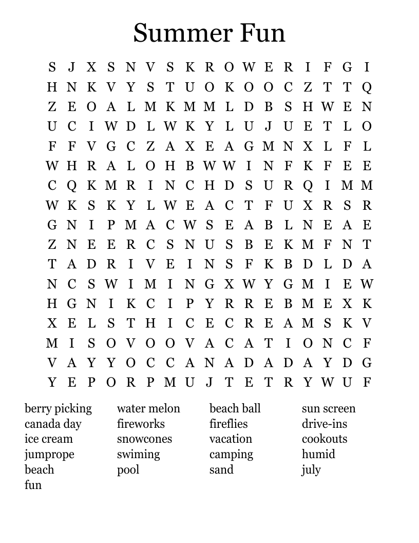 Summer Fun Word Search