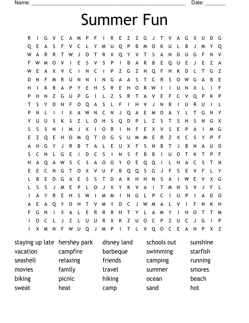 Summer Fun Word Search