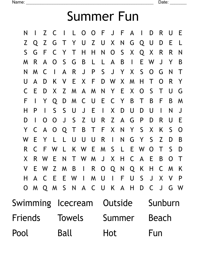 Summer Fun Word Search