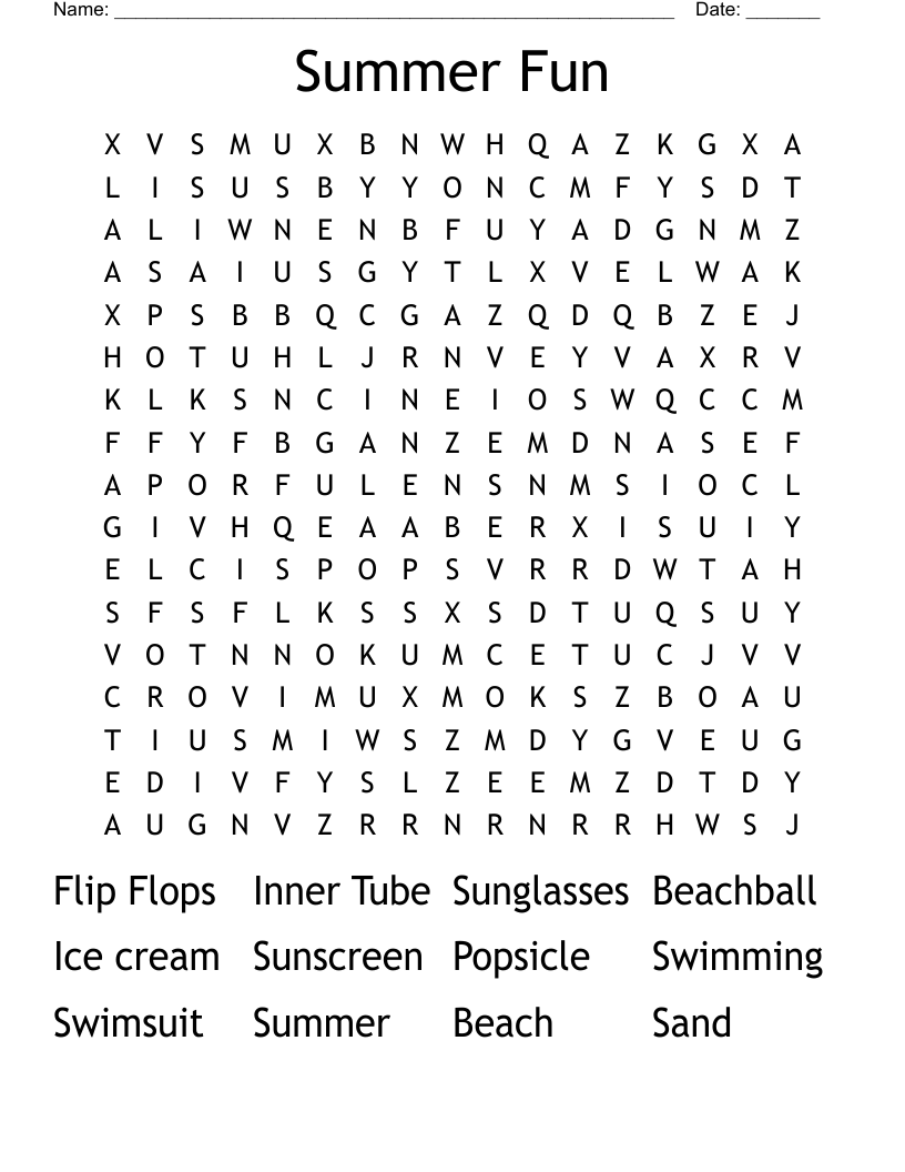 Summer Fun Word Search