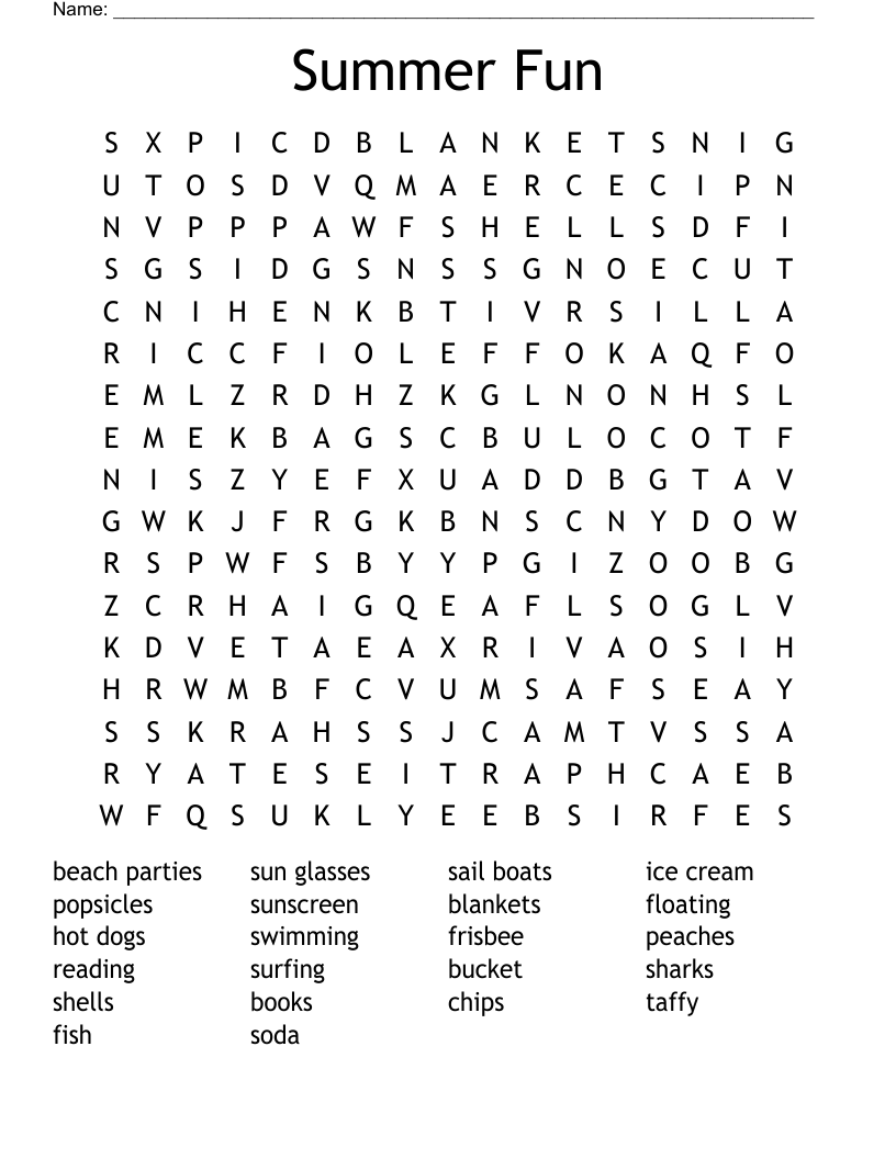 Summer Fun Word Search