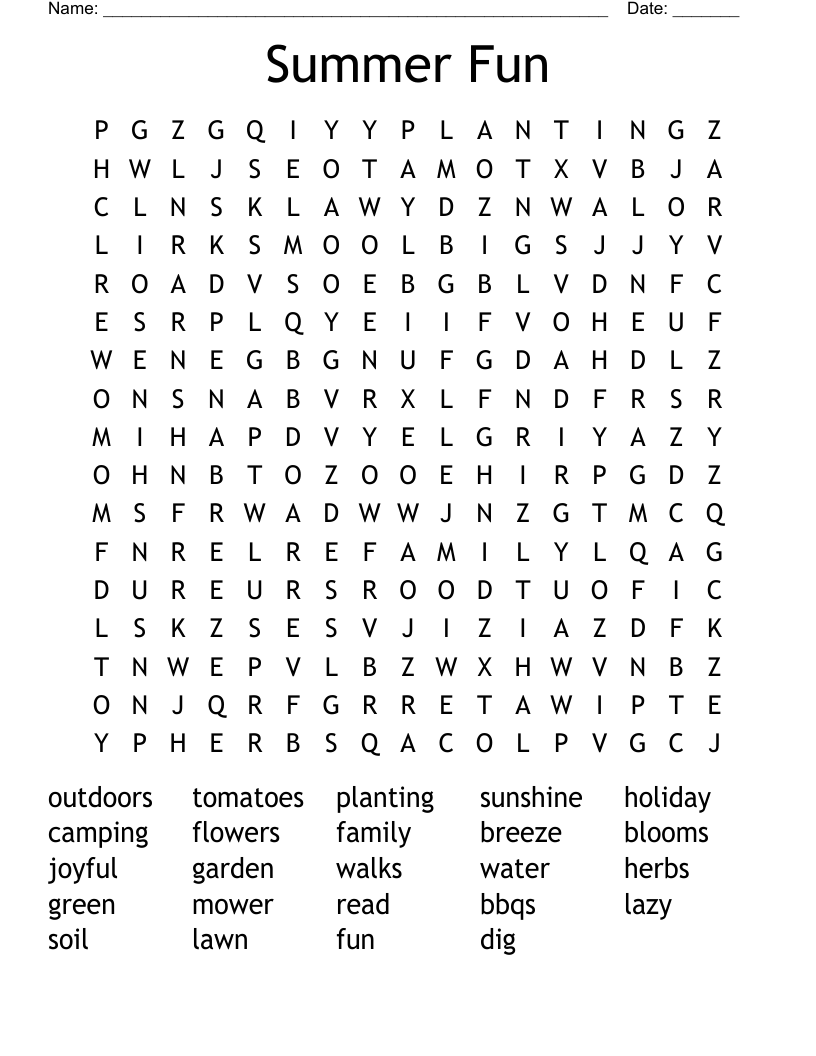 Summer Fun Word Search