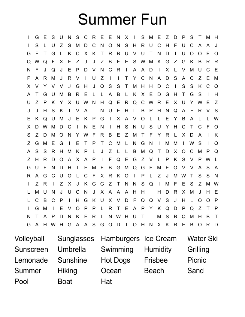 Summer Fun Word Search