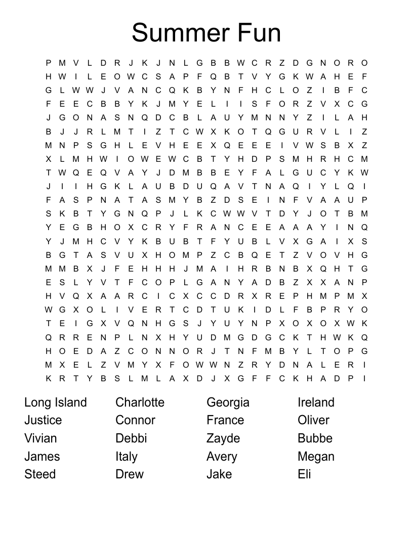 Summer Fun Word Search