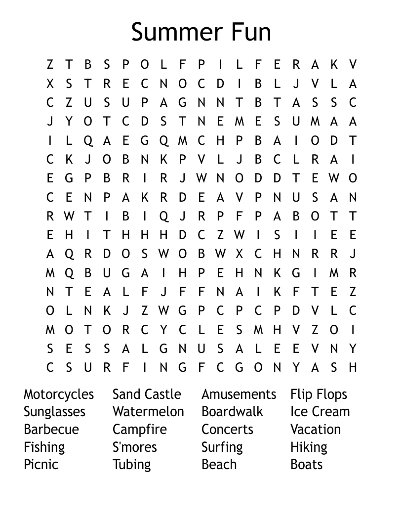 Summer Fun Word Search