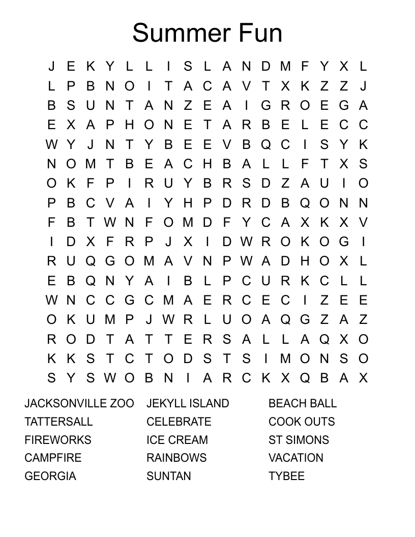 Summer Fun Word Search