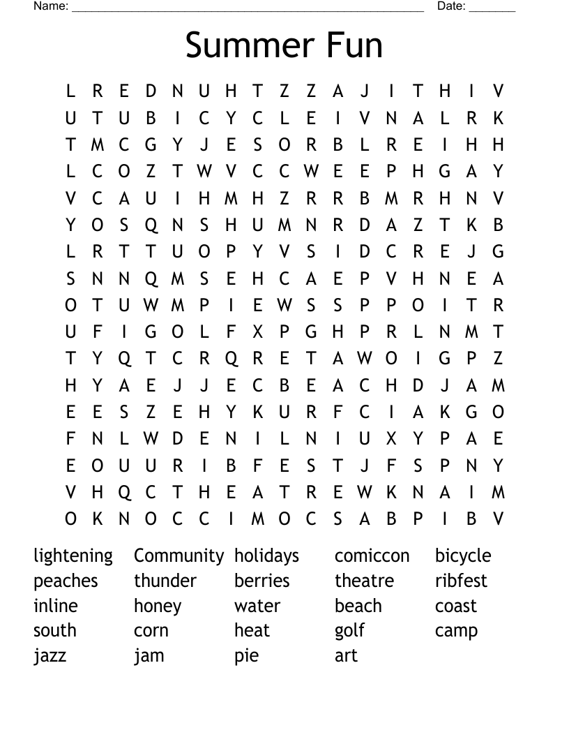 Summer Fun Word Search