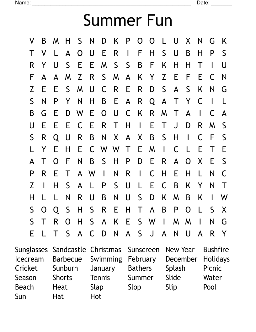 Summer Fun Word Search