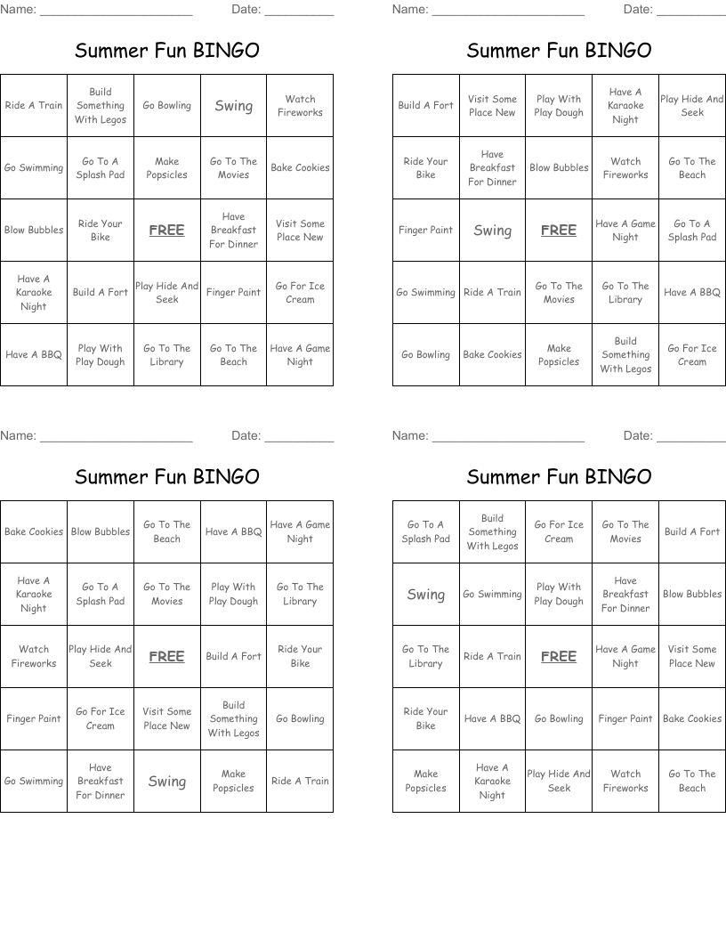 Summer Fun BINGO
