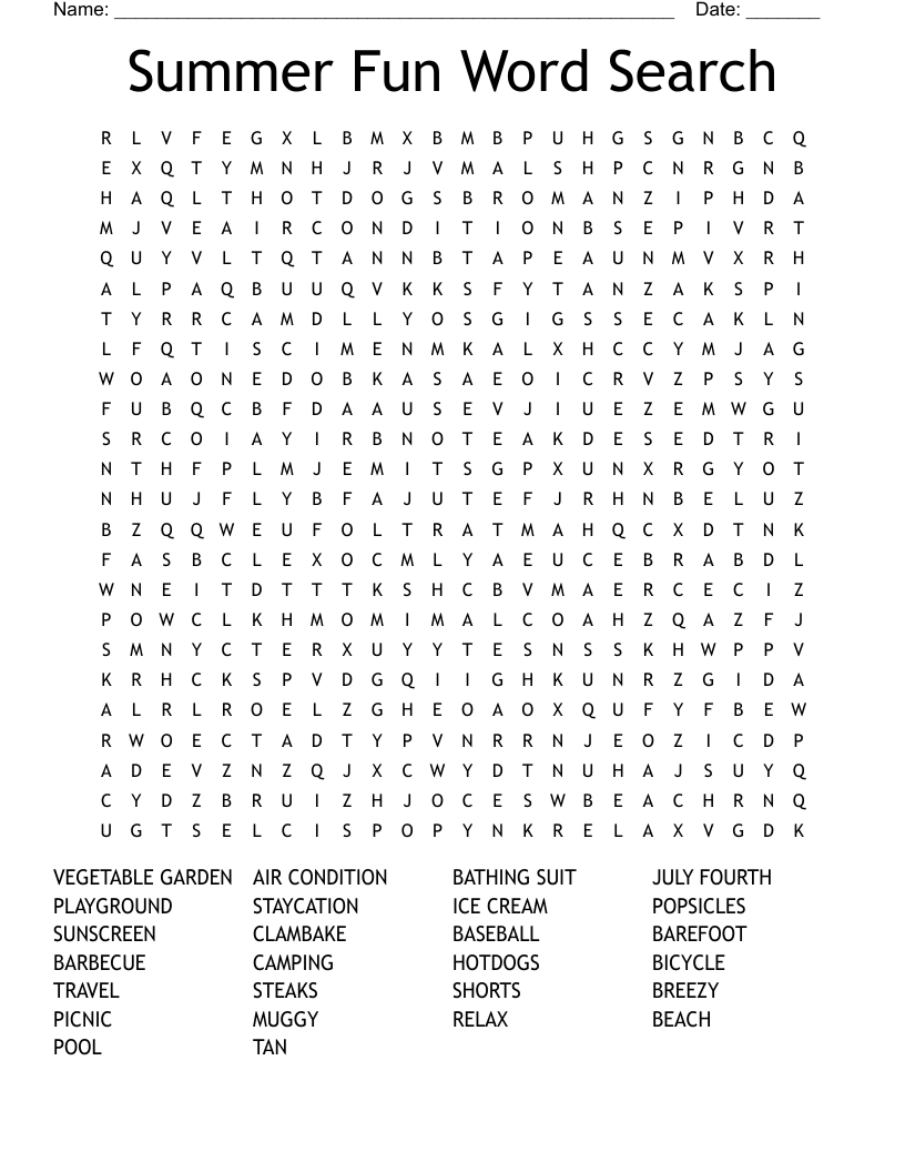 Summer Fun Word Search