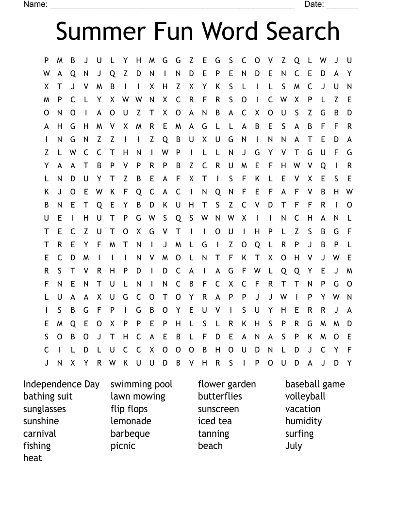 Summer Fun Word Search