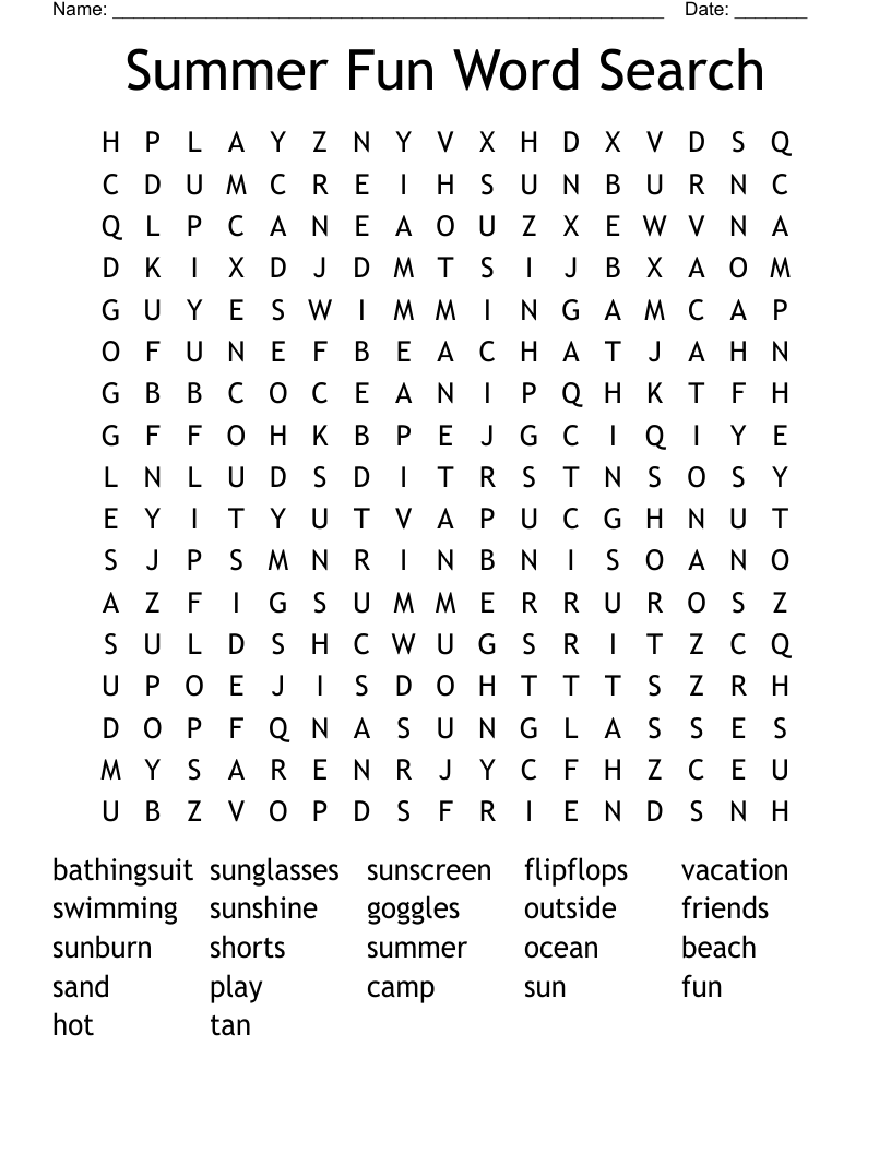 Summer Fun Word Search