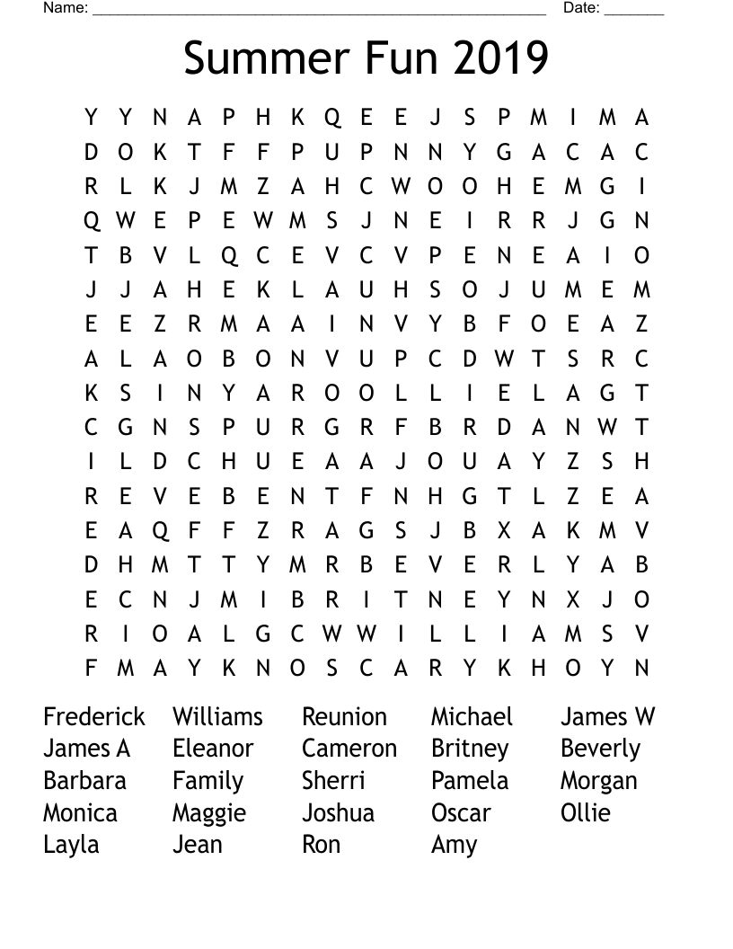 Summer Fun  2019 Word Search