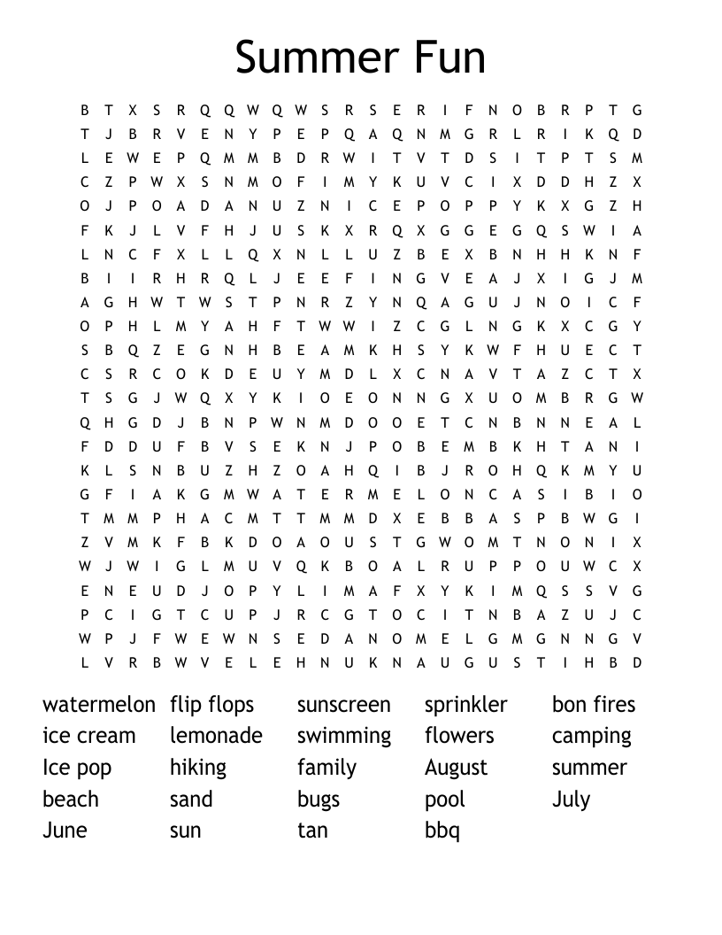 Summer Fun  Word Search