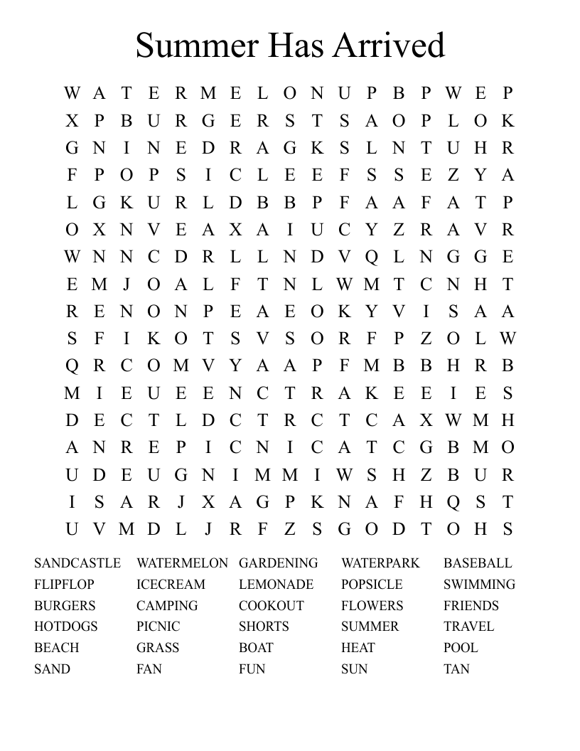 Summer Has Arrived Word Search