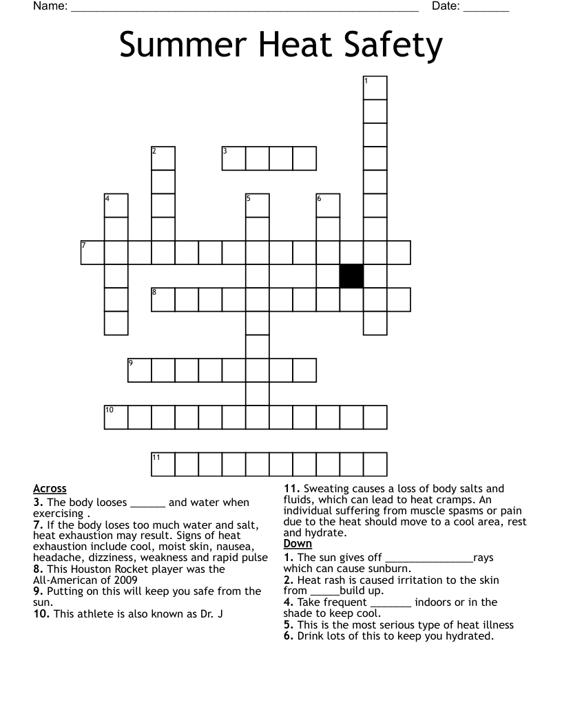 Summer Heat Safety Crossword