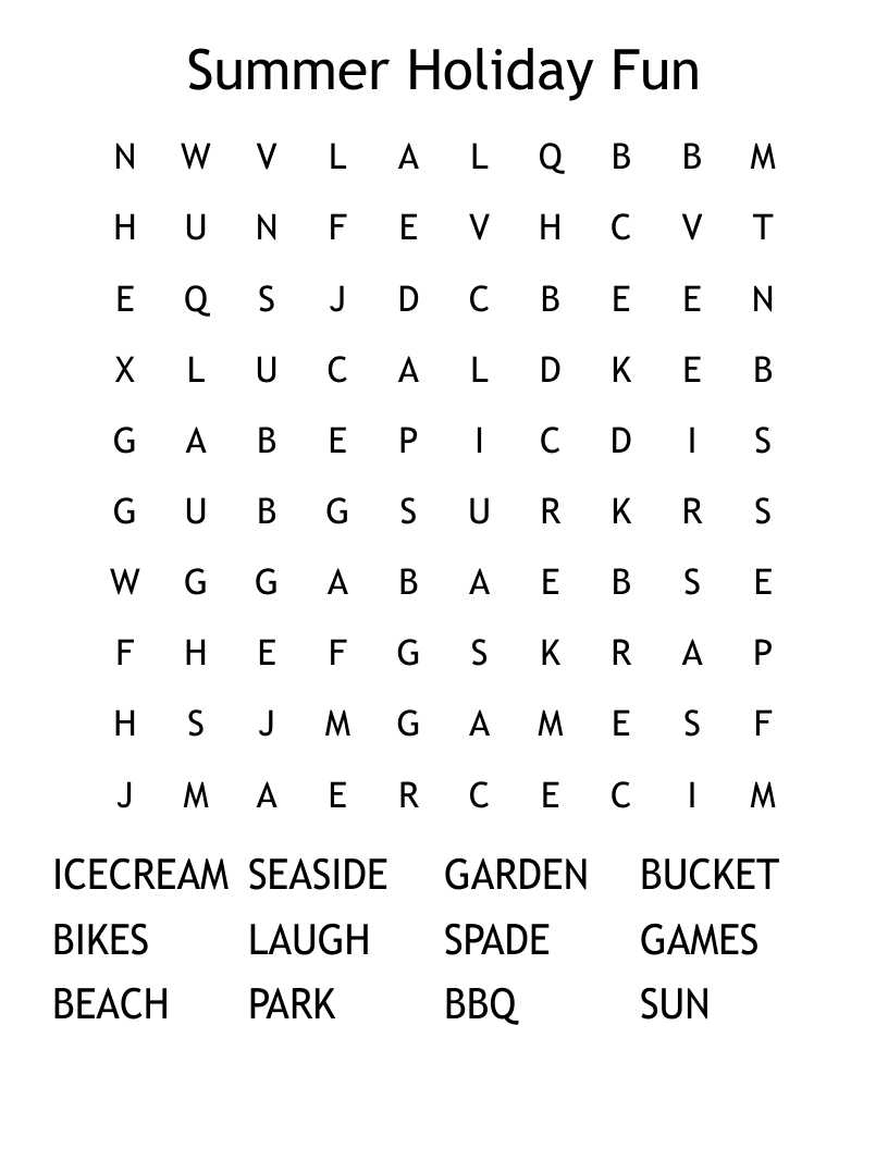 Summer Holiday Fun Word Search