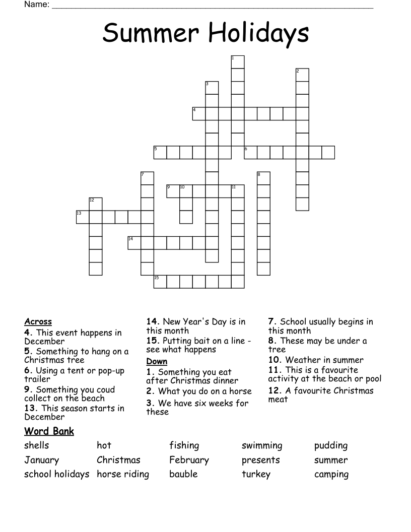 Summer Holidays Crossword