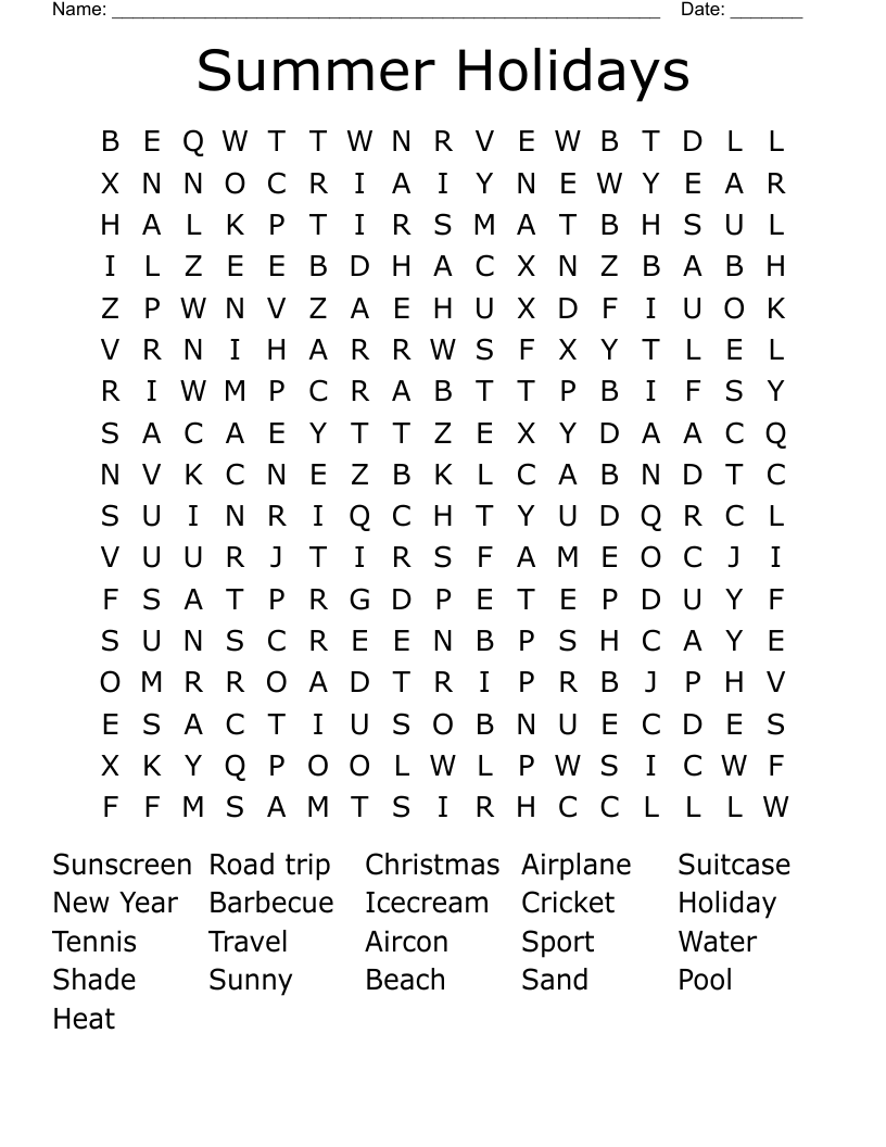 Summer Holidays Word Search