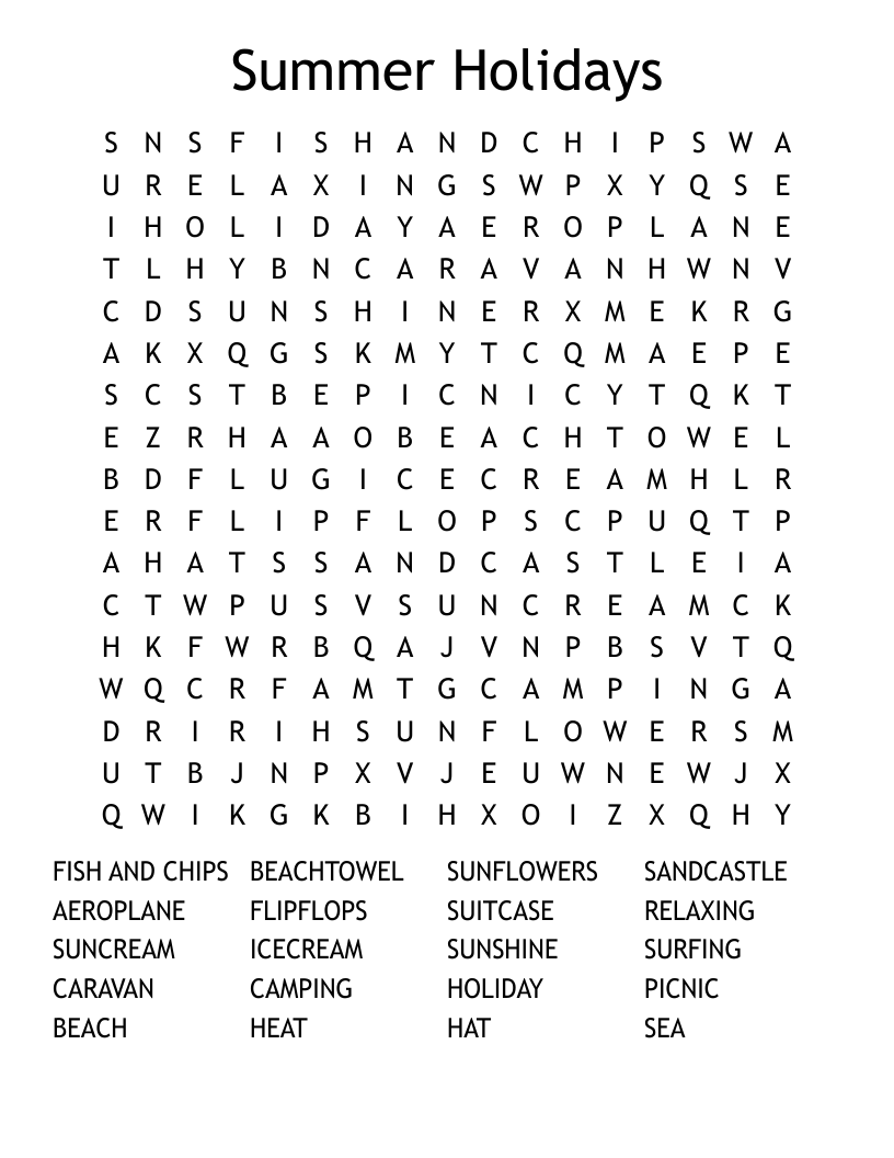 Summer Holidays Word Search