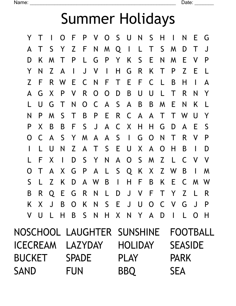 Summer Holidays Word Search