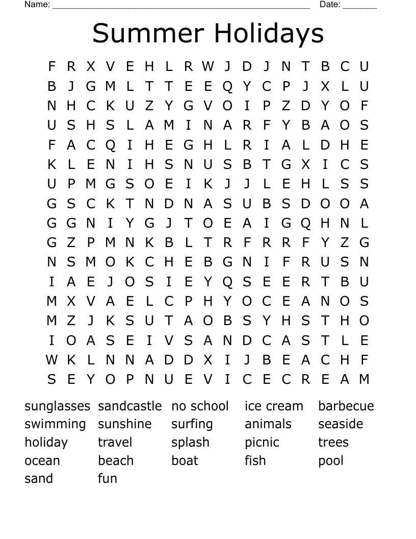 Summer Holidays Word Search