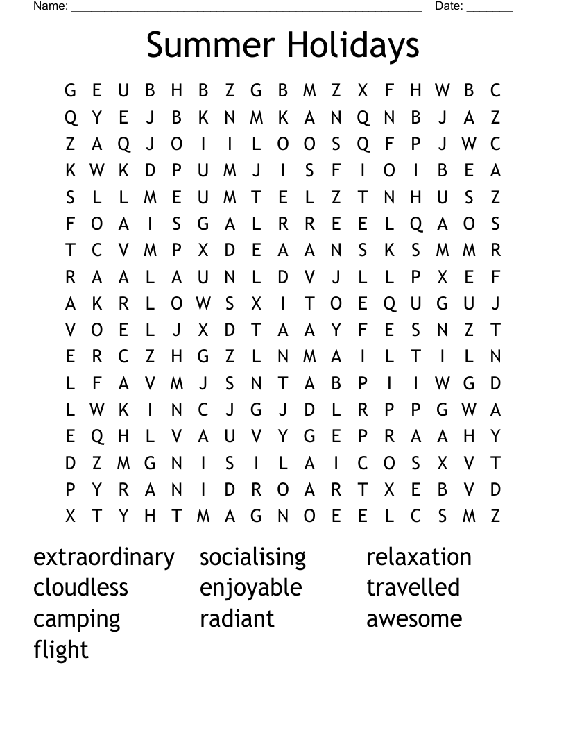 Summer Holidays Word Search