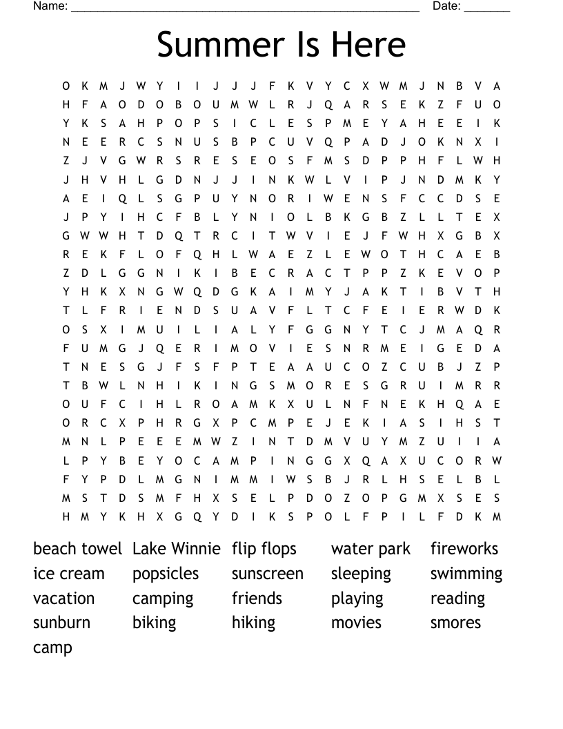 Summer Is Here Word Search