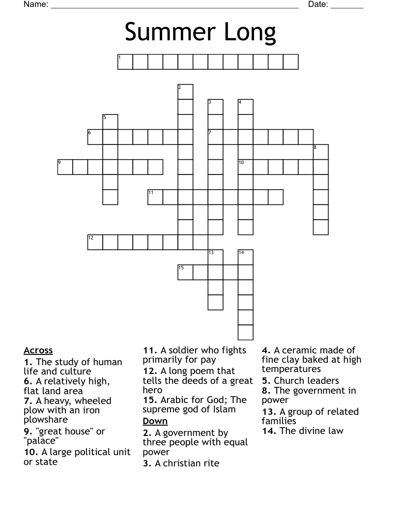 Summer Long Crossword