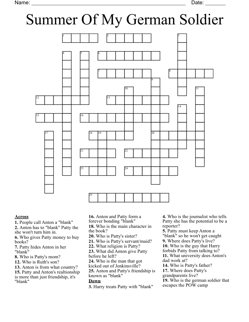 Summer Of My German Soldier Crossword