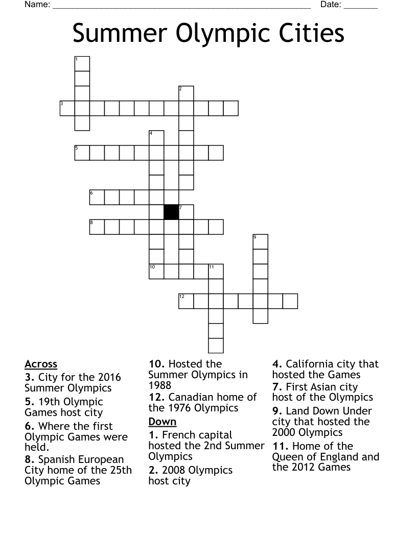 Summer Olympic Cities Crossword