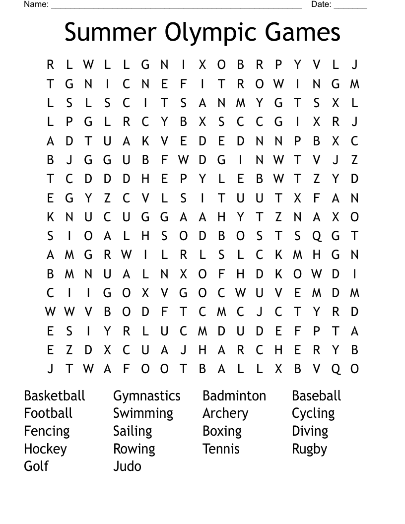 Summer Olympic Games Word Search