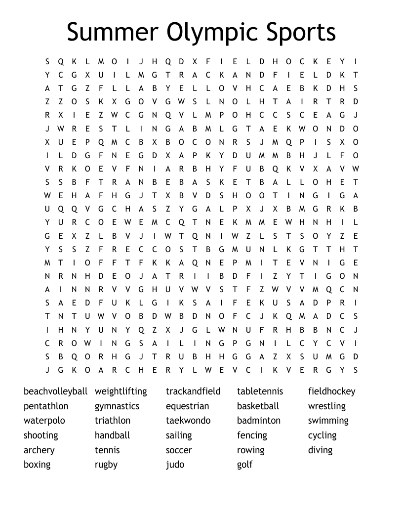 Summer Olympic Sports Word Search