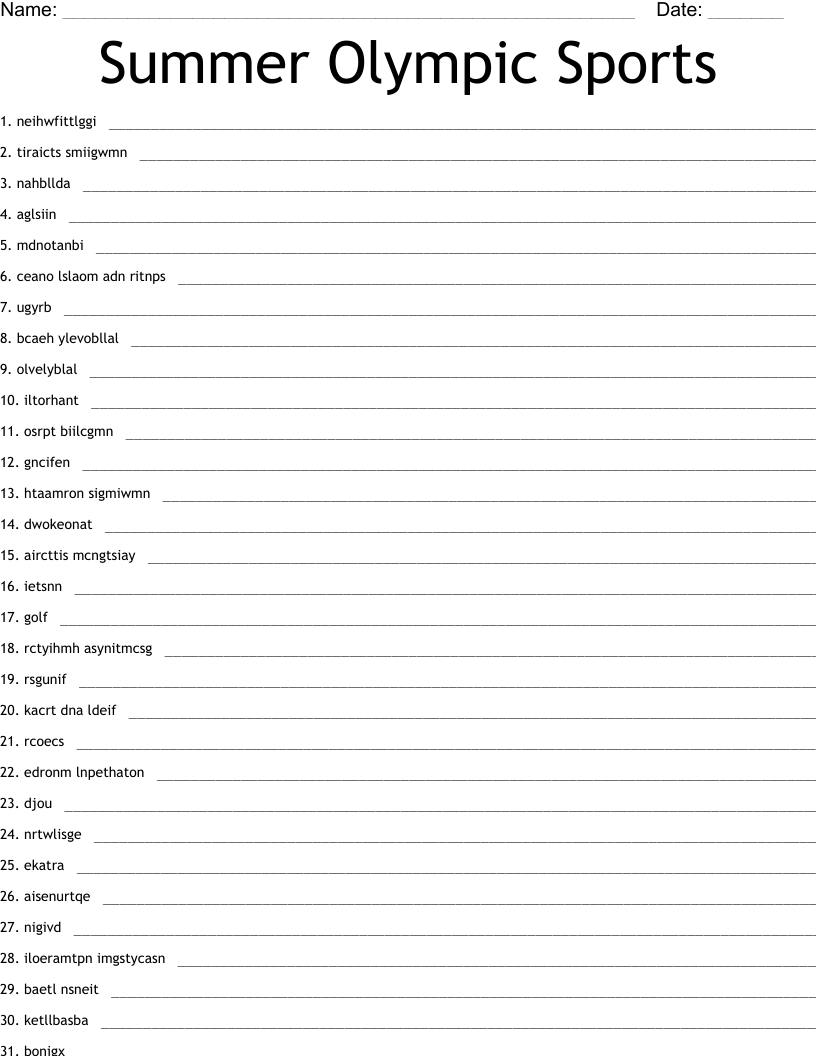 Summer Olympic Sports Word Scramble
