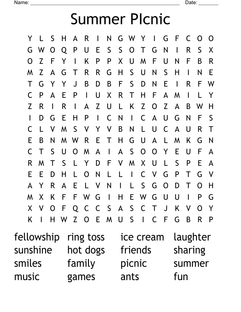Summer PIcnic Word Search