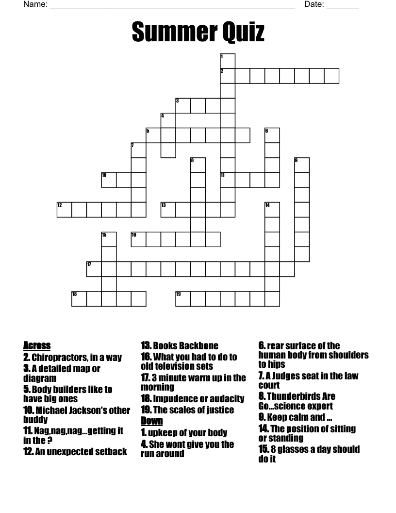Summer Quiz Crossword