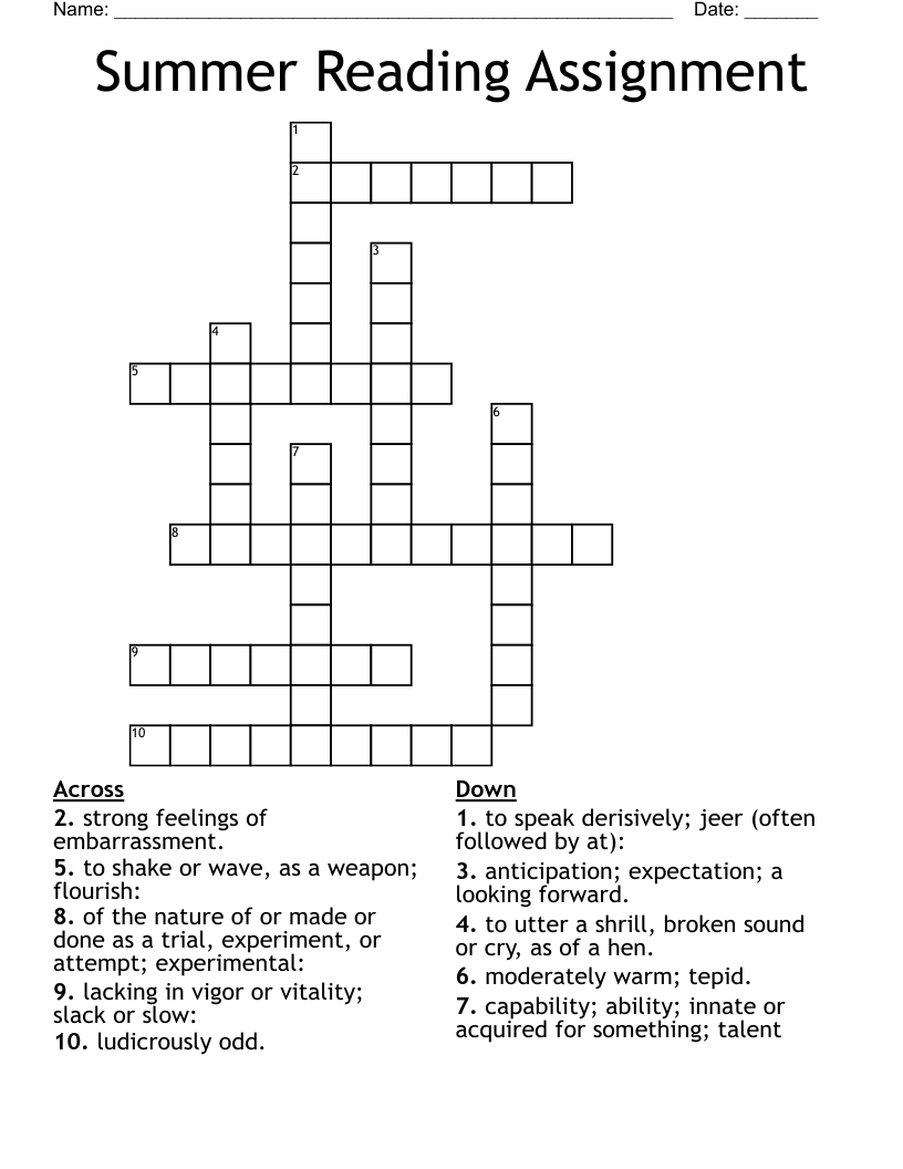 Summer Reading Assignment Crossword