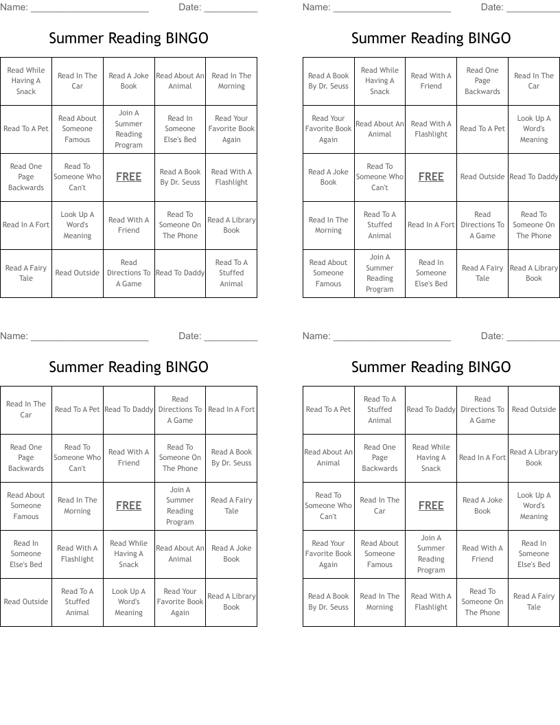 Summer Reading BINGO