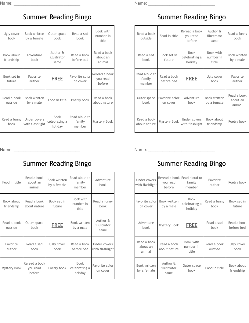 Summer Reading Bingo