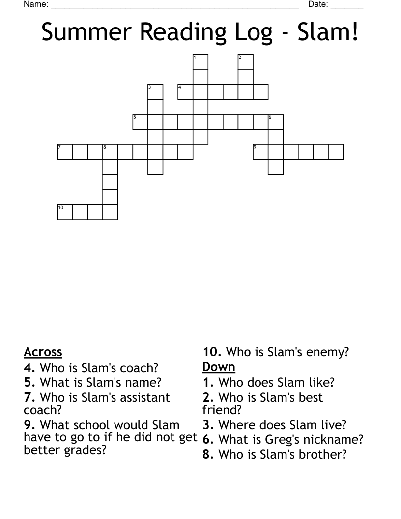 Summer Reading Log - Slam! Crossword