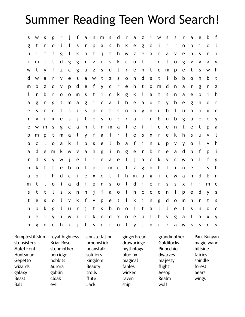 Summer Reading Teen Word Search!