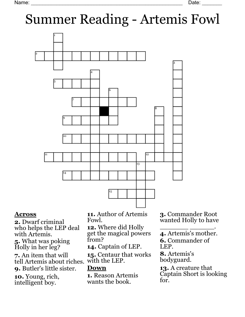 Summer Reading - Artemis Fowl Crossword