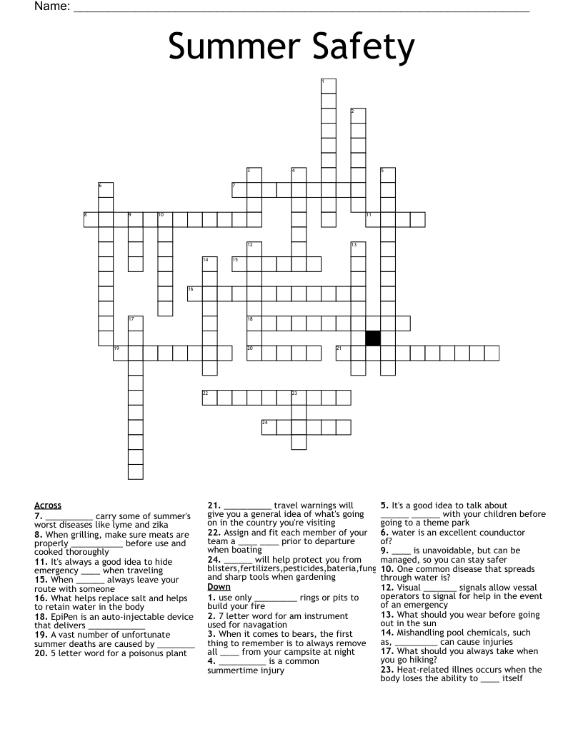 Summer Safety Crossword
